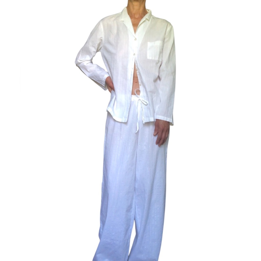 LASENZA 2 piece 99% cotton, pinstripe, white pajamas, Victorian style